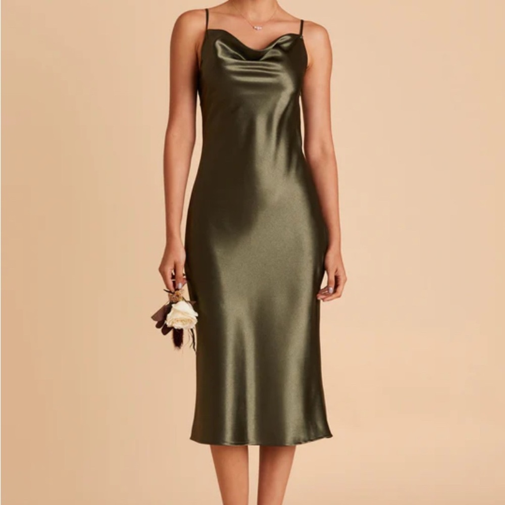 Birdy Grey Olive Green Satin Midi Dress